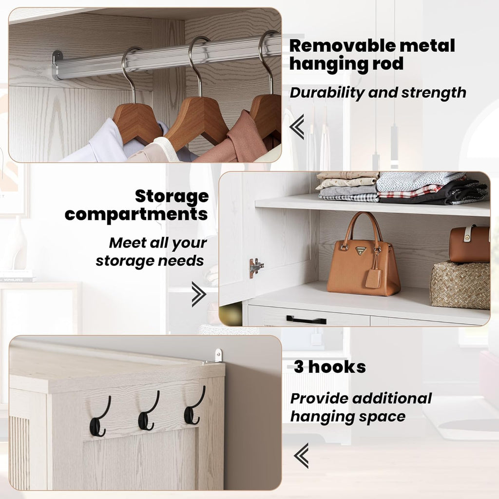 71" Wooden Armoire Wardrobe Closet with 2 Drawers & Hanging Rod | Freestanding Clothing Storage Cabinet with 2 Doors