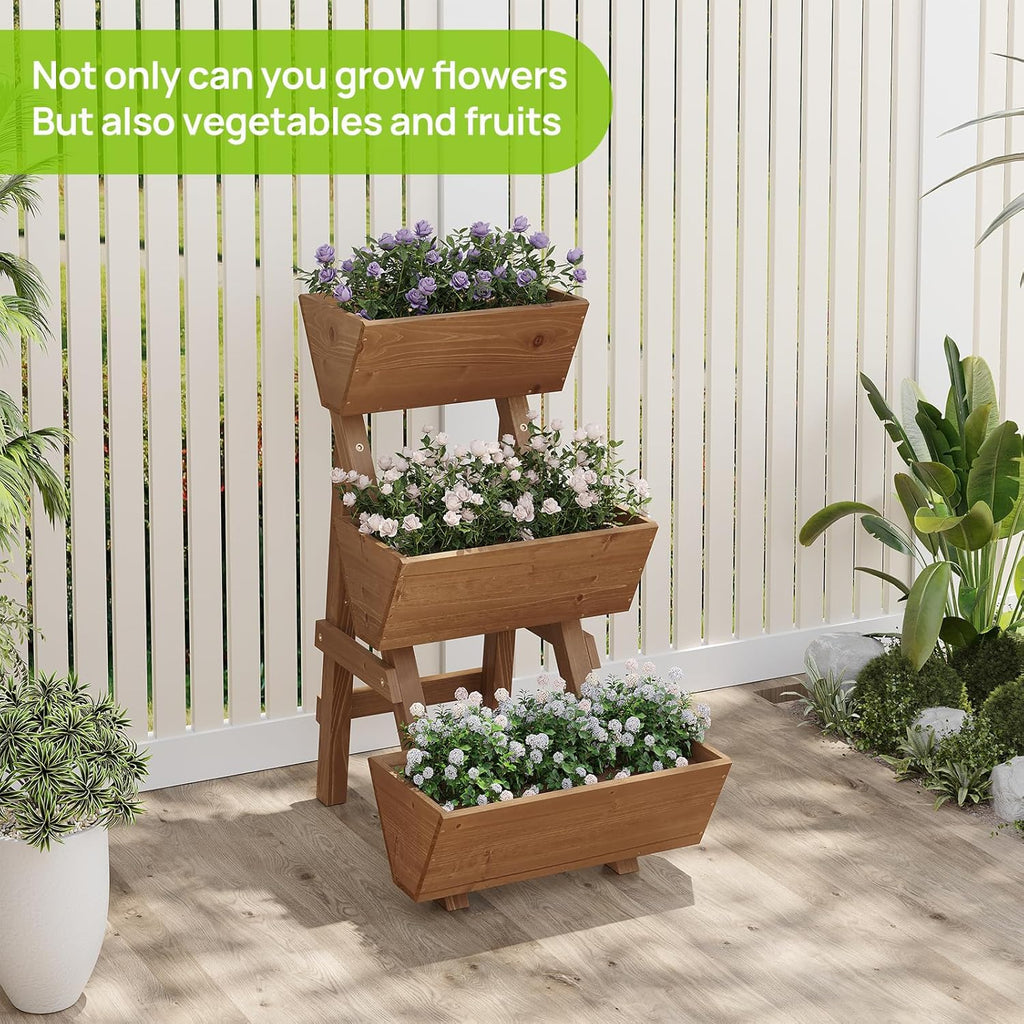 3 Tier Vertical Garden Planter Raised Garden Bed Tiered Planter Box Outdoor | Wood Planter Box Plant Stand Gardening