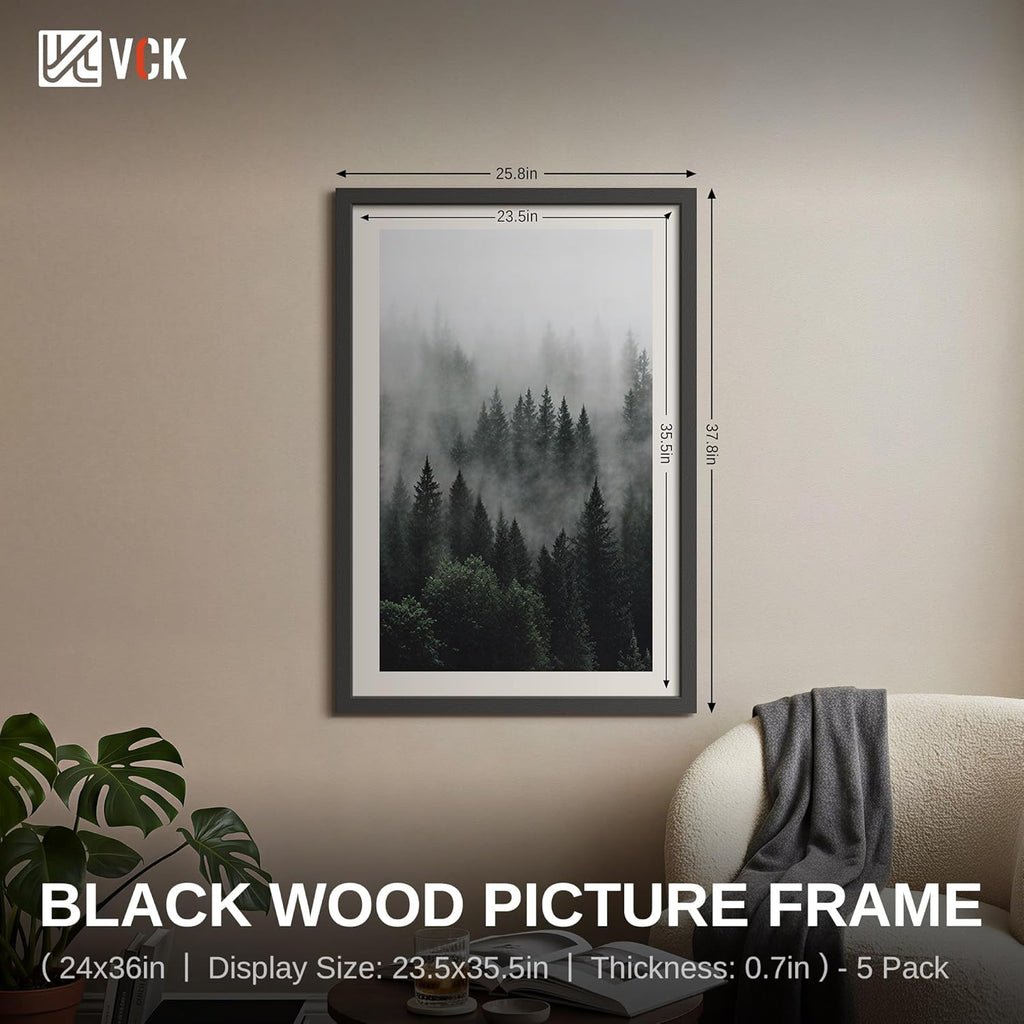 24x36 Poster Frame 5 Pack - Black Wood 24 x 36 Movie Poster Frames with Plexiglass for Wall Mounting