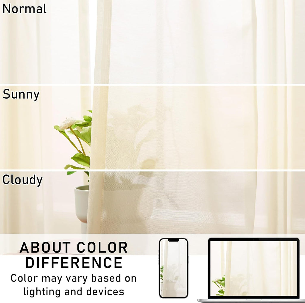 Cream Pinch Pleat Sheer Window Curtains 90 Inches Long,Egret Ivory Soft Farmhouse Drapes for Bedroom Living Room