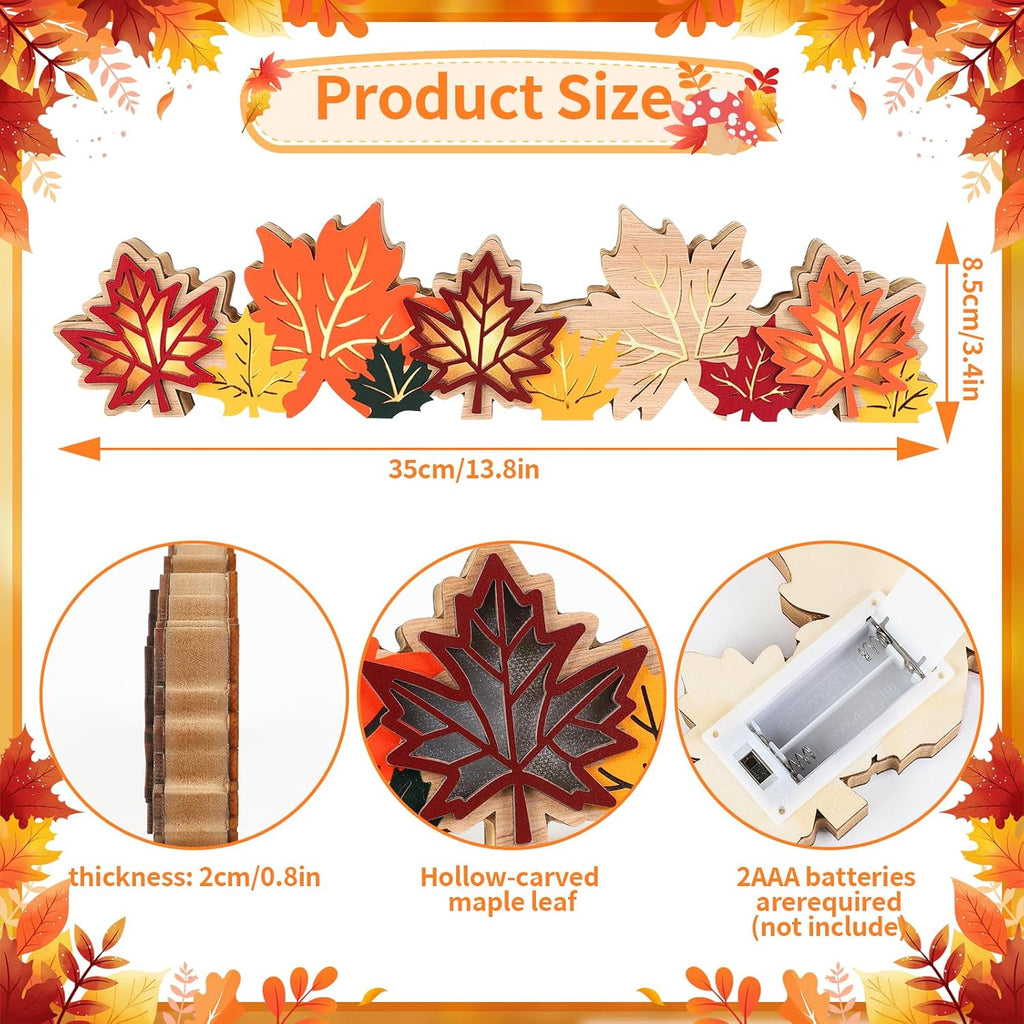 Lighted Fall Decorations Wooden Maple Leaf Table Light