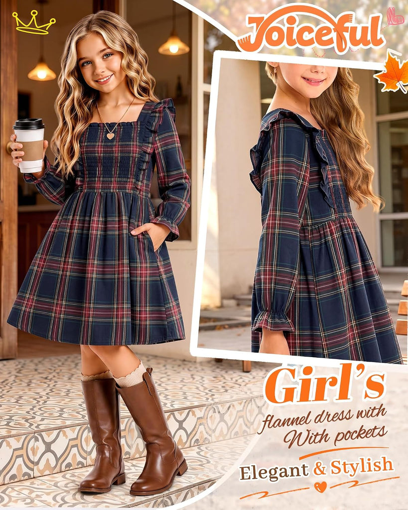 Long Sleeve Plaid Dress 5-14 Years