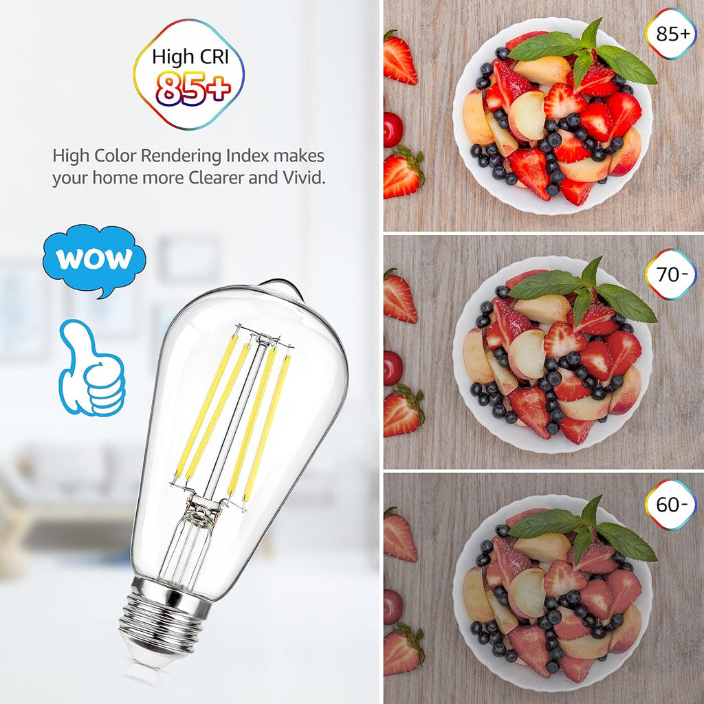 12-Pack Dimmable Vintage LED Edison Bulb 60W Equivalent, 6W 850Lumens Edison Light Bulbs 5000K, ST58 Antique LED