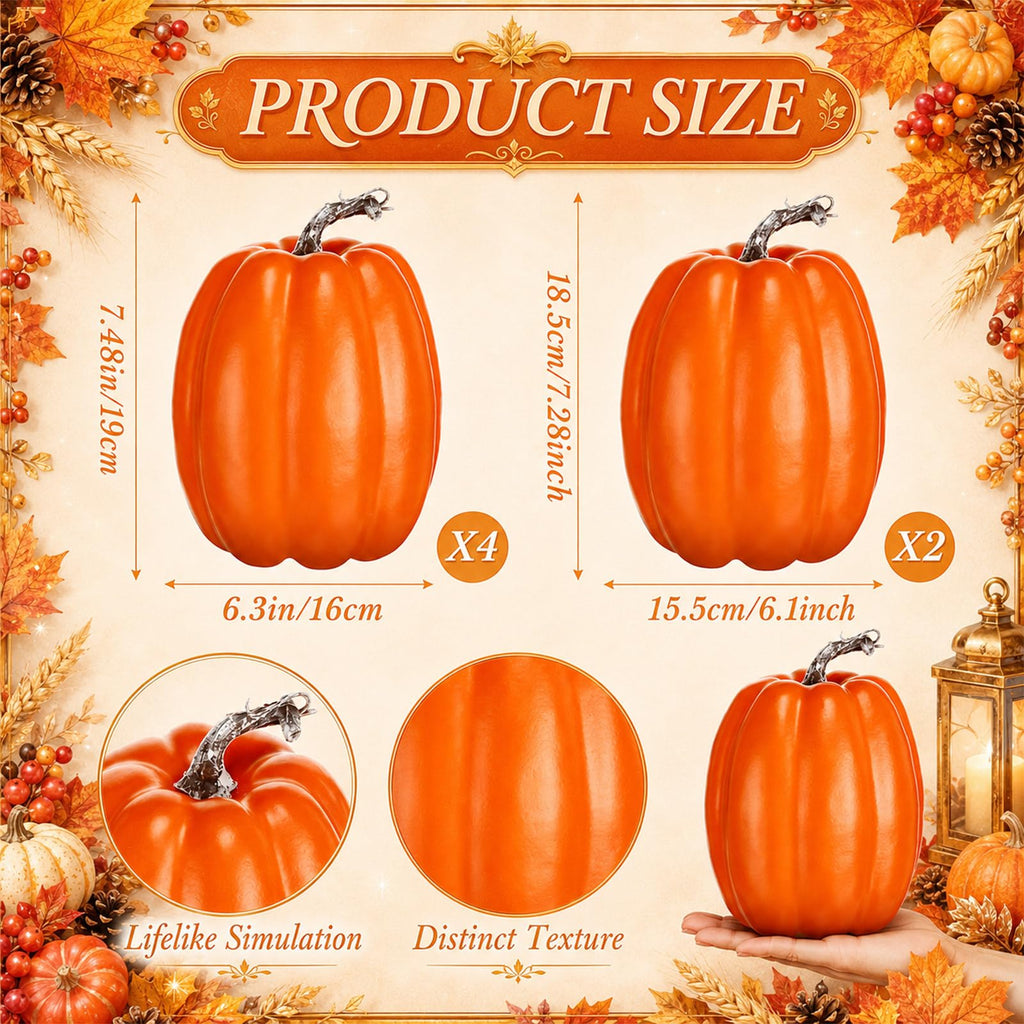 6 Pcs Large Pumpkins for Outdoor Porch 7.48'' Fall Decor