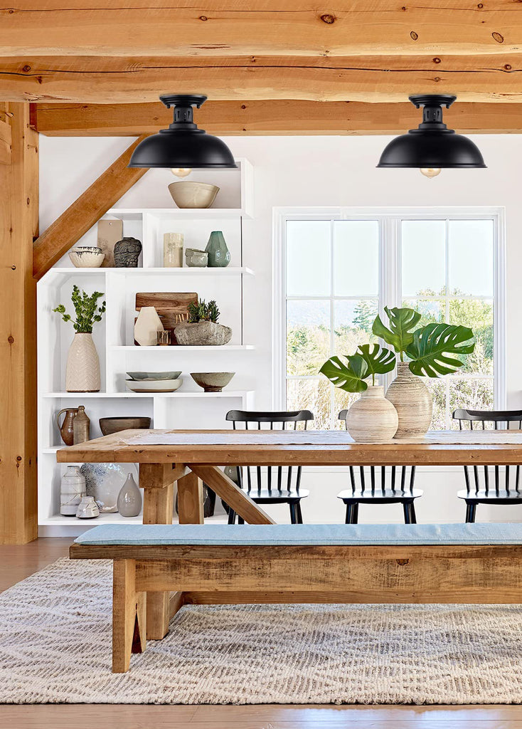 Semi Flush Mount Ceiling Light Fixture, Farmhouse Light Fixtures, Black Outdoor Close to Ceiling Light for Porch