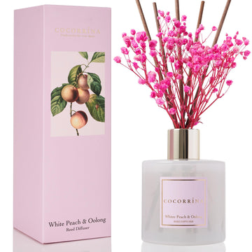 Reed Diffuser Sets - 6.7 oz. White Peach& Oolong Scented Diffuser with 8 Sticks Home Fragrance Reed Diffuser Shelf