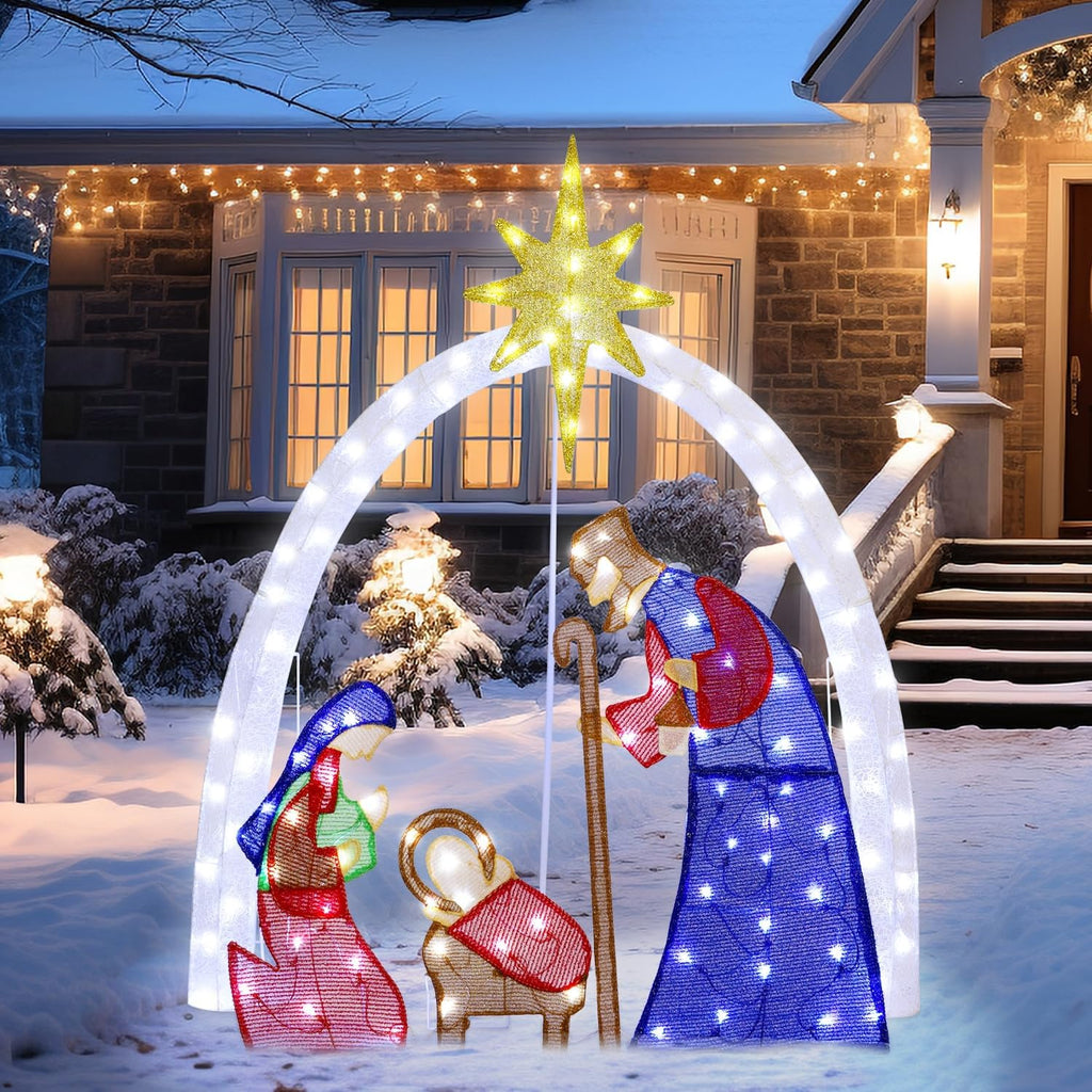 4.5FT Christmas Outdoor Decorations, Lighted Outdoor Nativity Set with 115 LED Lights, Holy Family Nativity Scene