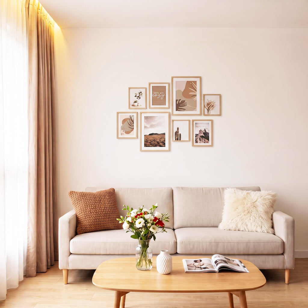 Gallery Wall Frame Set, 8 Pack Neutral Wall Decor, Beige, Large
