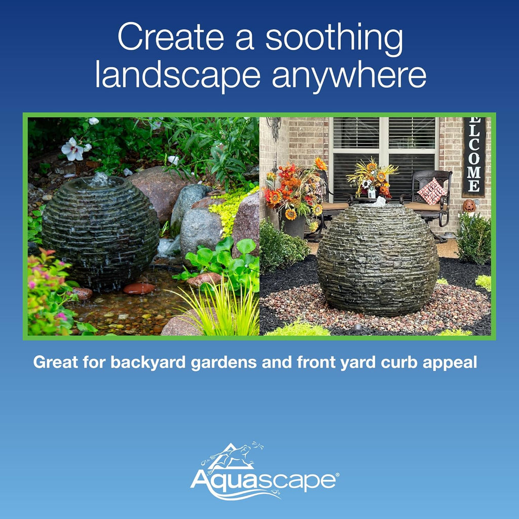 Stacked Slate Sphere Fountain, 24 Inch Diameter 61 cm, Lightweight Fiber-Resin Composite Decorative Water Feature