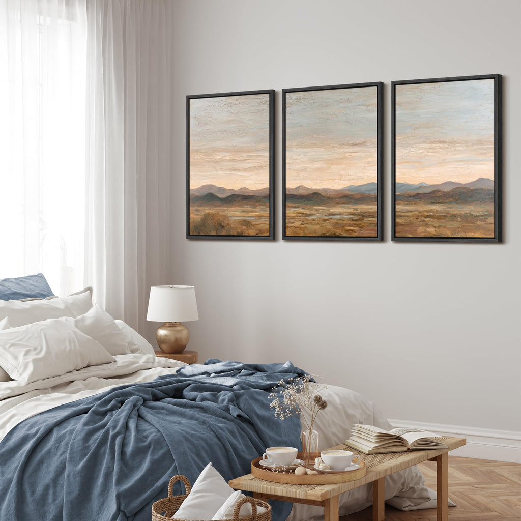 Framed Wall Art Print Set Warm Desert Mountain Landscape Illustrations Modern Art Boho Decorative Colorful Chic