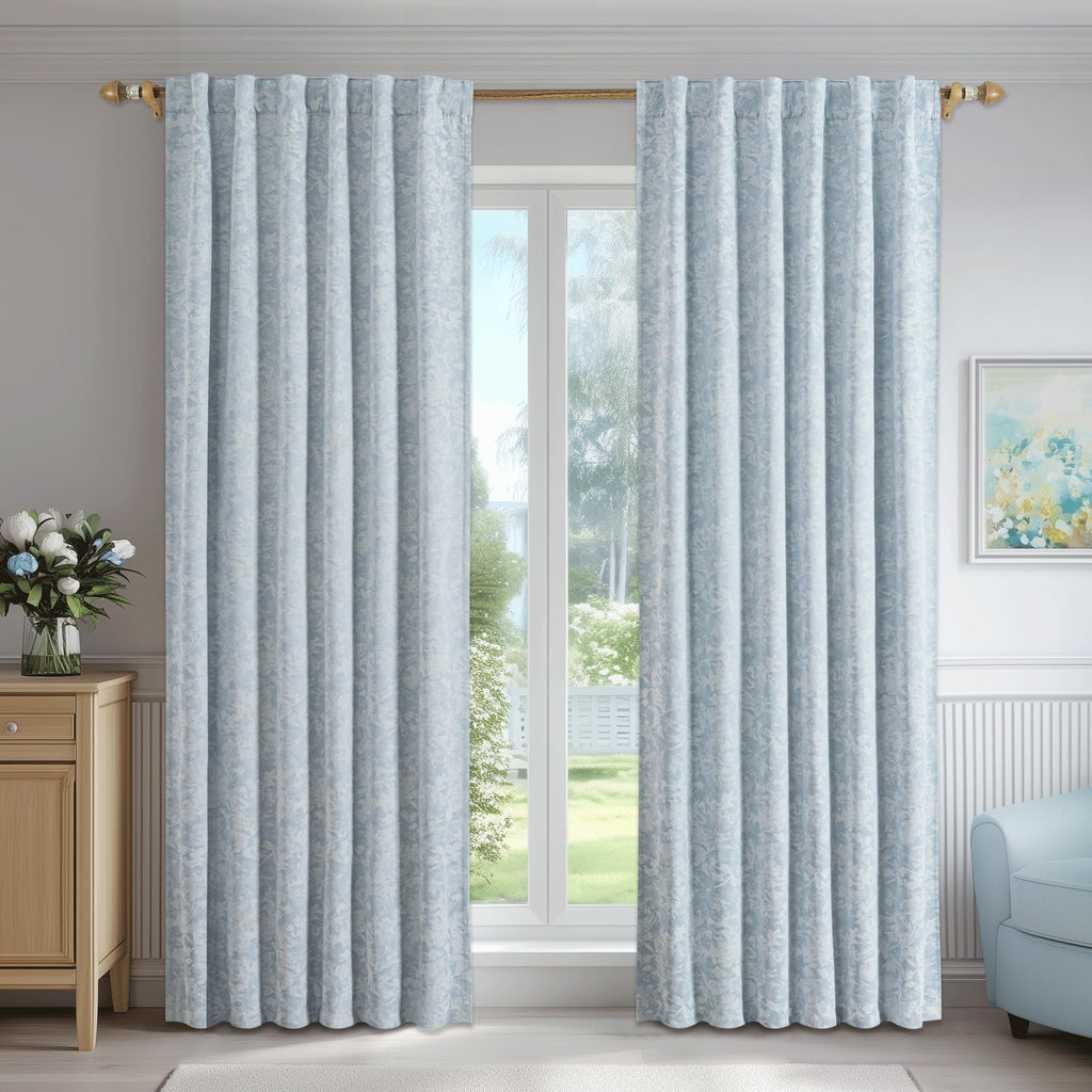 Blue Floral Jacquard Blackout Curtains 52x96 2 Panels
