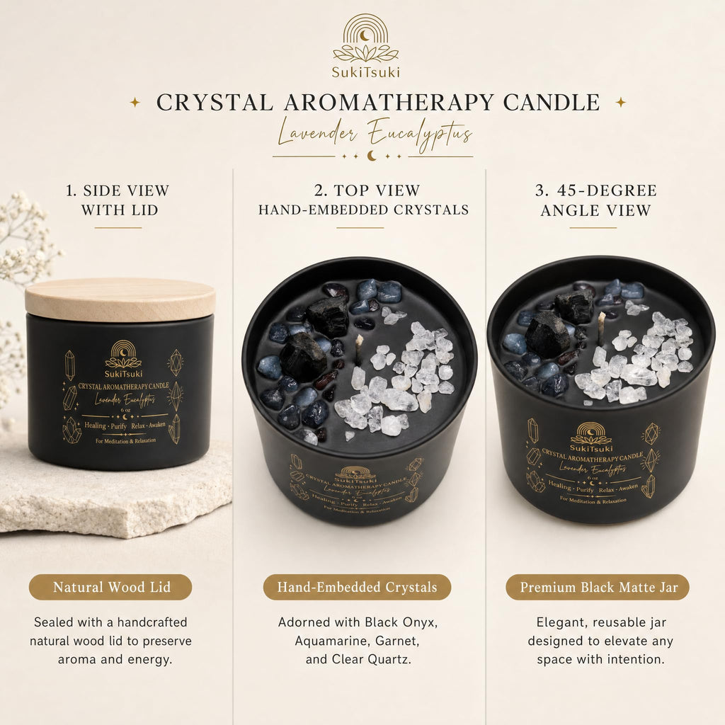Crystal Scented Candles Set, 2-Pack Soy Wax Tin Candles, Lavender & Eucalyptus Fragrance, Crystal Gift Set with