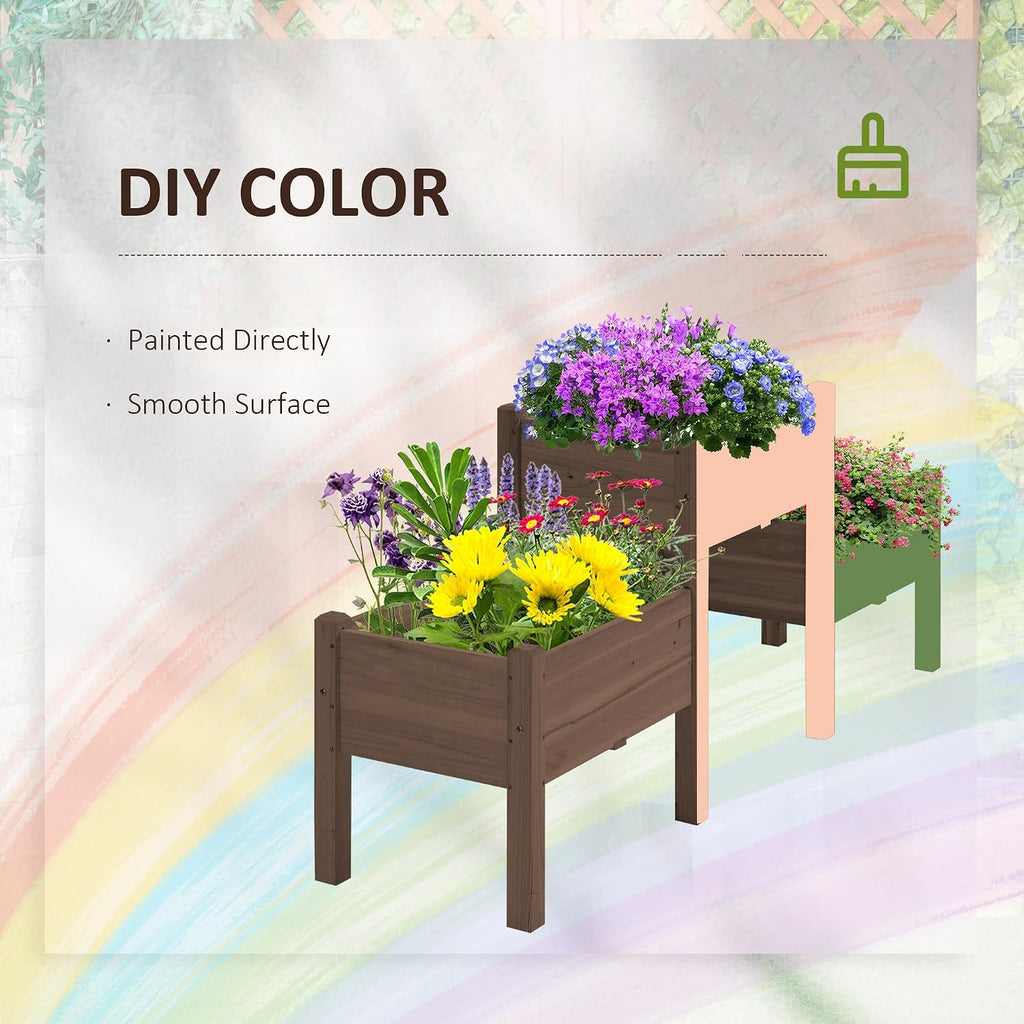 Raised Garden Bed with 3 Planter Box Elevated Plant Stand, Coffee | Wooden, Drainage Holes, for Vegetables Herb and