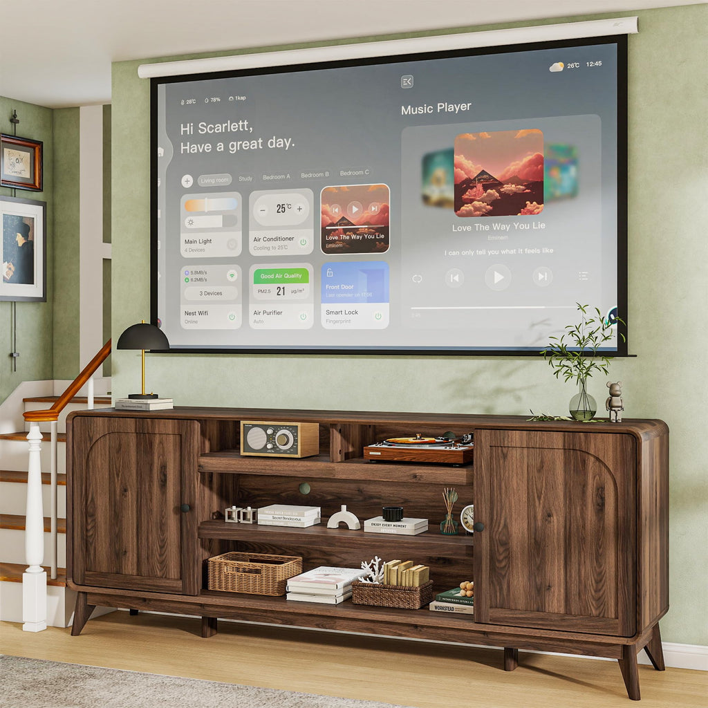 70" Mid Century TV Stand Entrainment Center, Walnut