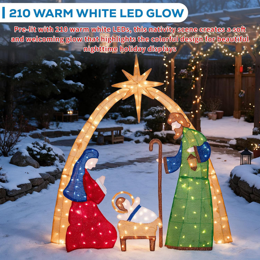 5.5 FT Lighted Nativity Scene, 2.5D Outdoor Nativity Set Christmas Yard Decoration with 210 Warm White LEDs