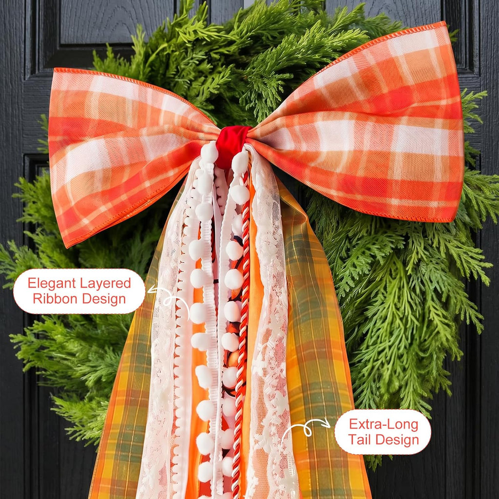 Fall Decor - Large Autumn Harvest Wreath Bow for Front Door - 2 pack - Set of 2