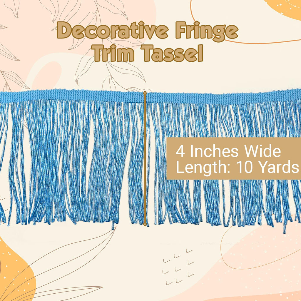Chainette Fringe Trim, Light Blue, 4" Wide, 10 Yards