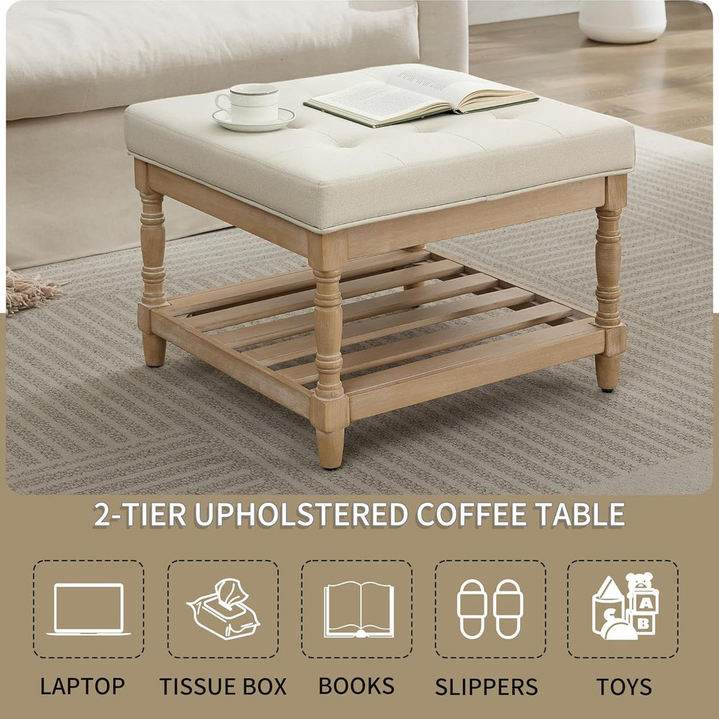 Square Ottoman Coffee Table with Storage,Upholstered Tufted Storage Ottoman Foot Rest,Mid Century Modern Coffee Table