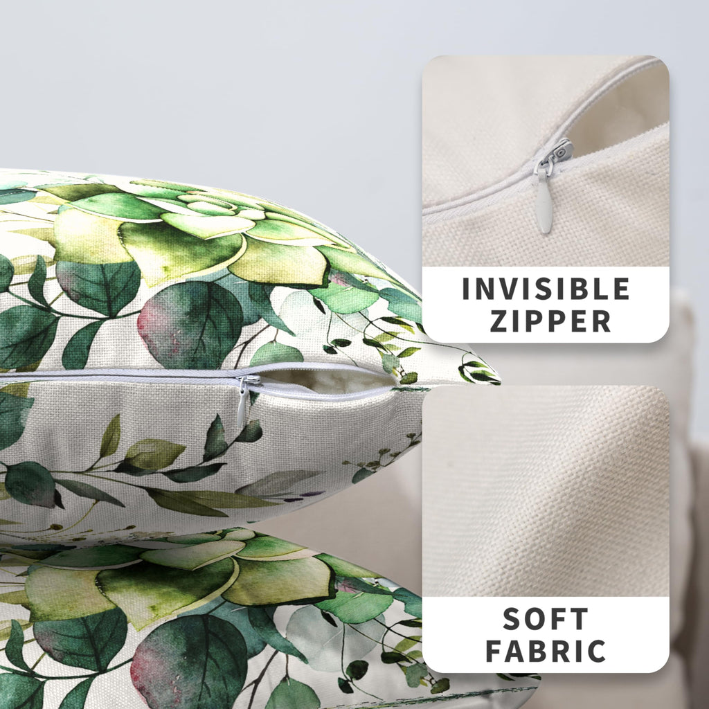Eucalyptus Leaves Pillow Covers Spring Summer Decorative Pillow Covers 20x20 Set of 2 Sage Green Flower Pillow Case