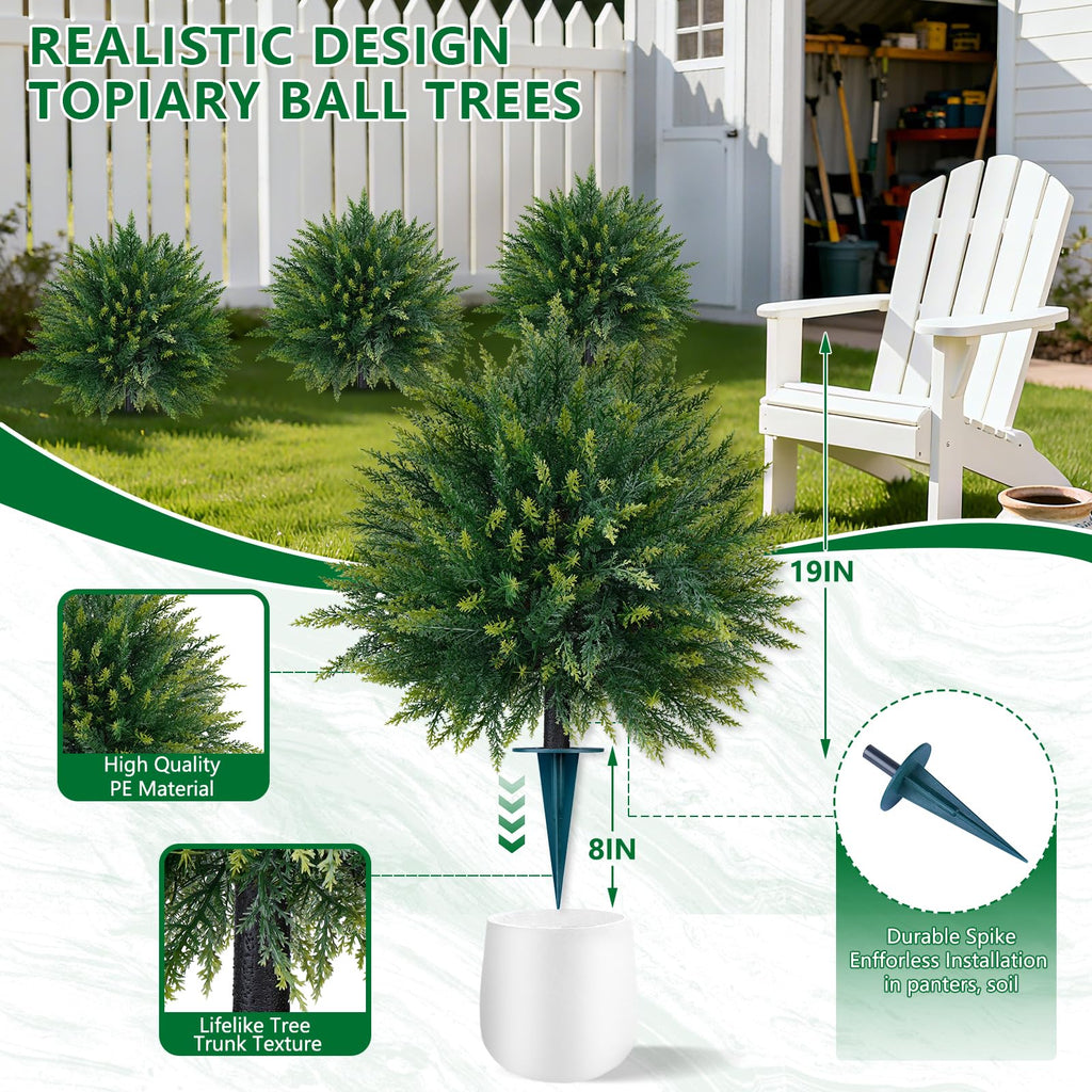 2 Pack Artificial 26.5 Inches Cedar Topiary Trees with Ground Spikes