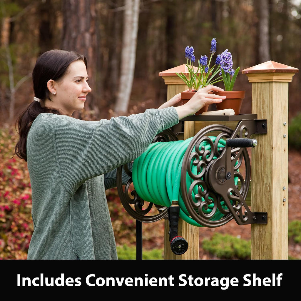 Garden 708 Steel Decorative Wall Mount Garden Hose Reel, Holds 125-Feet of 5/8-Inch Hose - Bronze