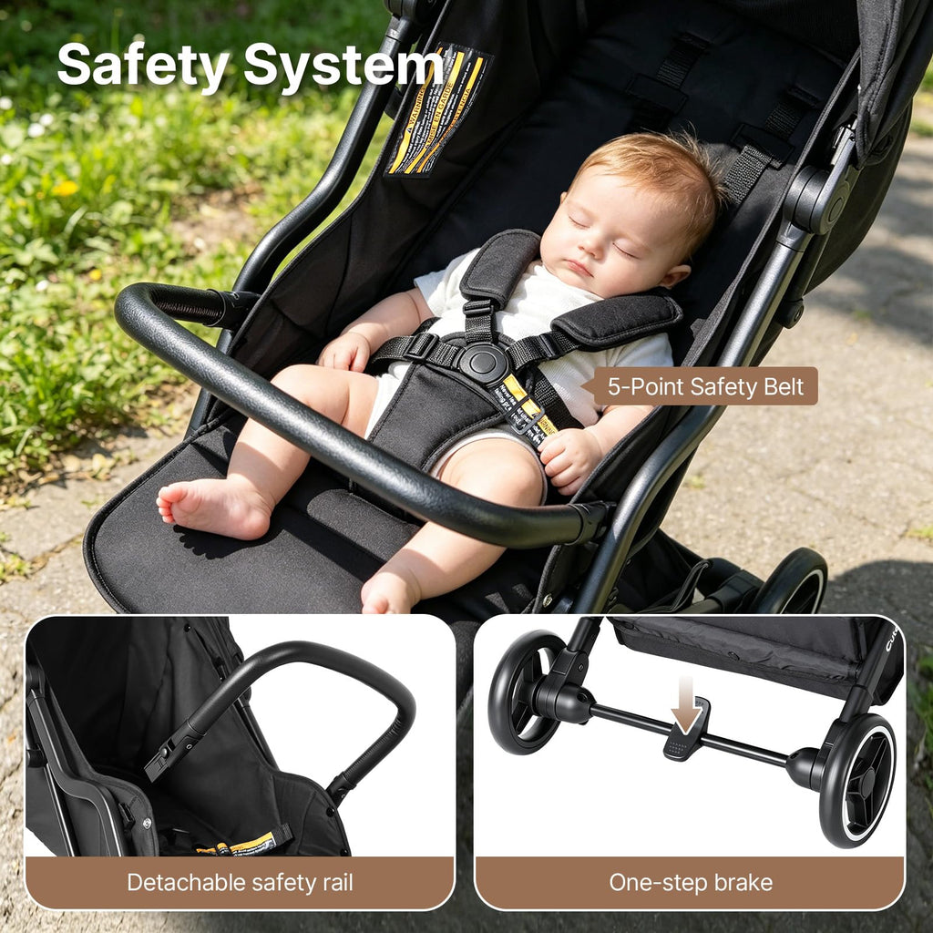 Compact Travel Stroller for Airplane, Lightweight Baby Stroller, Black