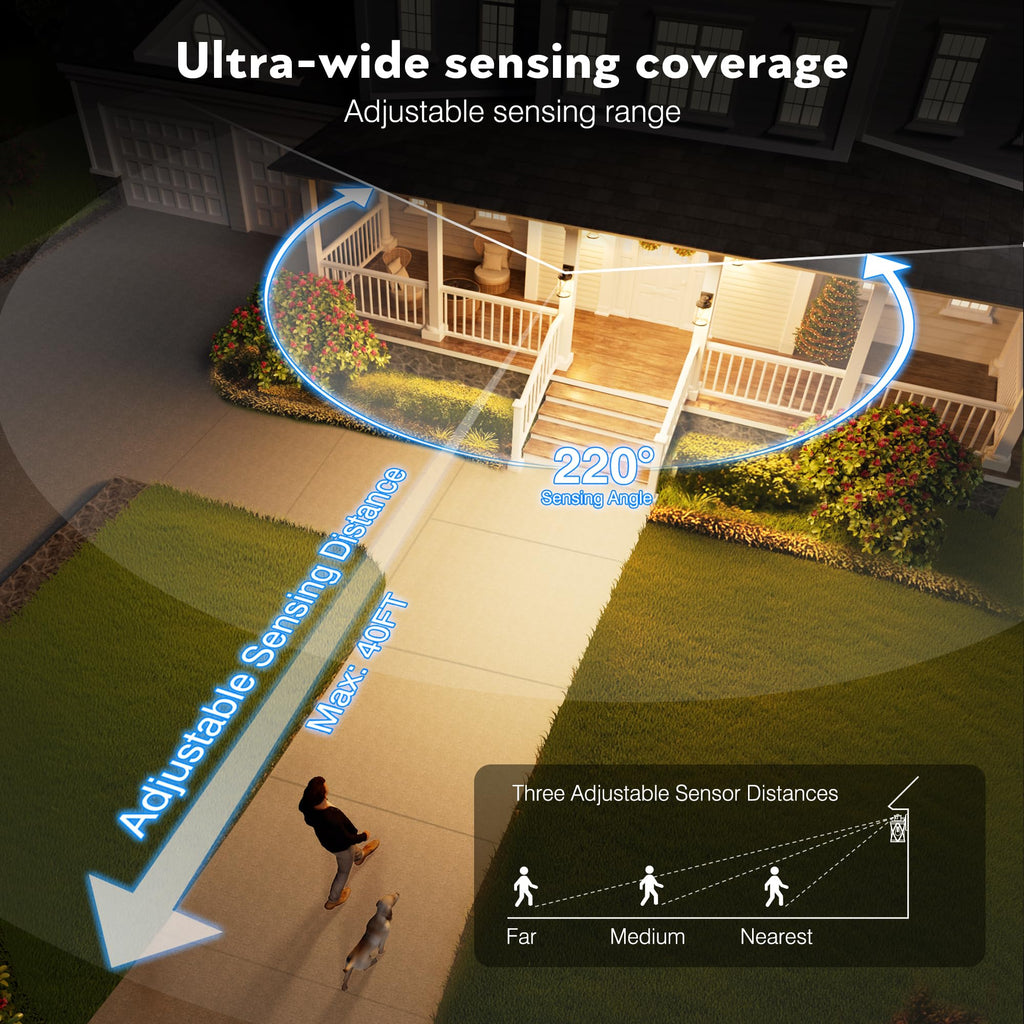 White Motion Sensor Light Outdoor, 2 Pack Dusk to Dawn Outside Lights, Anti-Rust Exterior Light Fixture, Waterproof