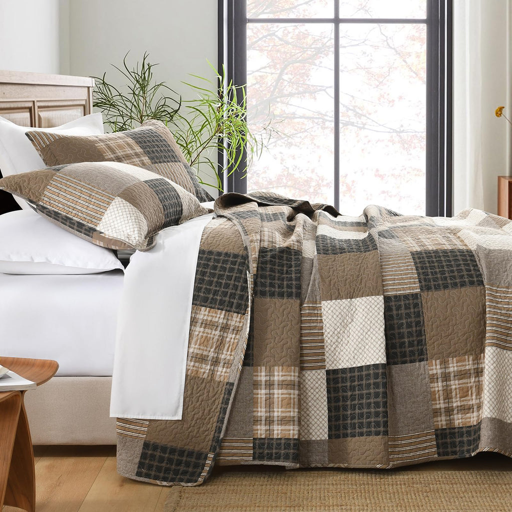 100% Cotton Quilt Set, Farmhouse Patchwork Bedspread