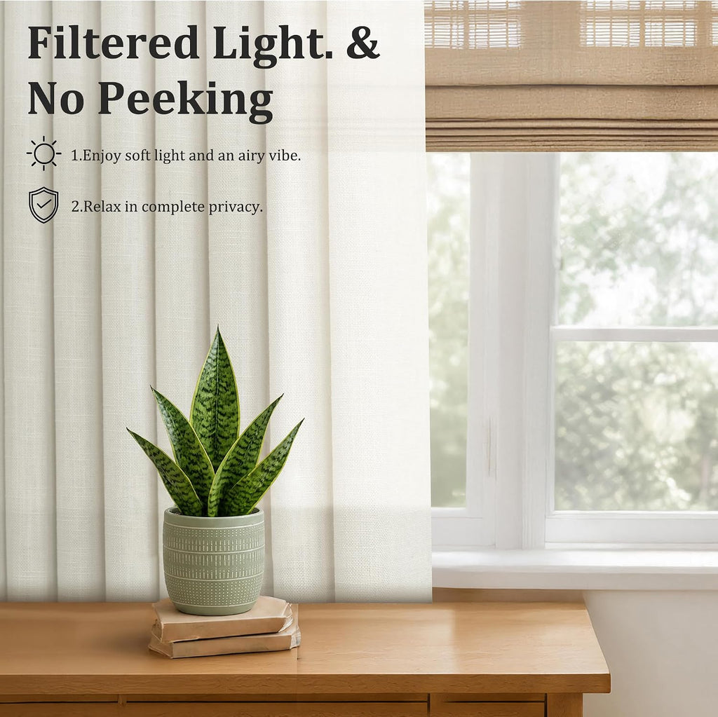 Pinch Pleated Linen Curtains 90 Inch, 2 Panels Premium 400GSM Memory Trained Semi Sheer Light Filtering Window Drapes