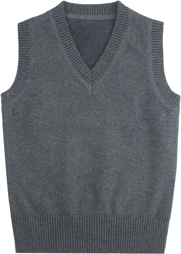 & Boys Uniform Cotton V-Neck Sweater Vest, Knit Sweater Cardigan with Button