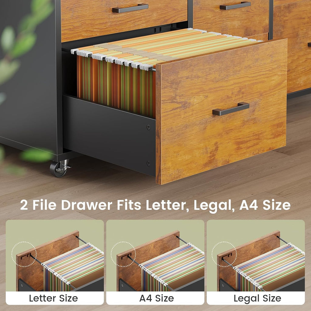 6 Drawers File Cabinet with Power Strip fits Legal/Letter/A4 Size | 47" Wood Mobile Lateral Filing Cabinet , Printer