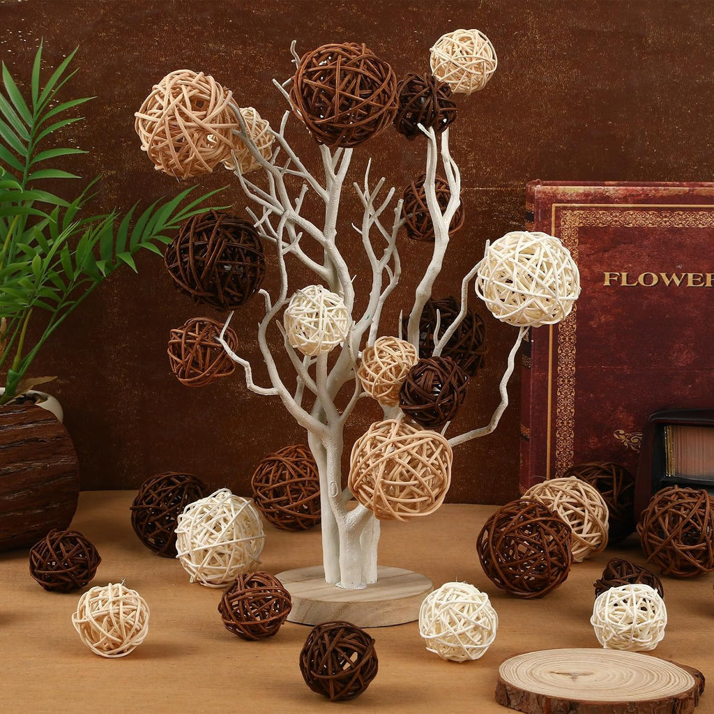 Natural Wicker Rattan Balls, Table Centerpieces Vase Bowl Filler Hanging Decor DIY Craft House Ornament - Set of 40