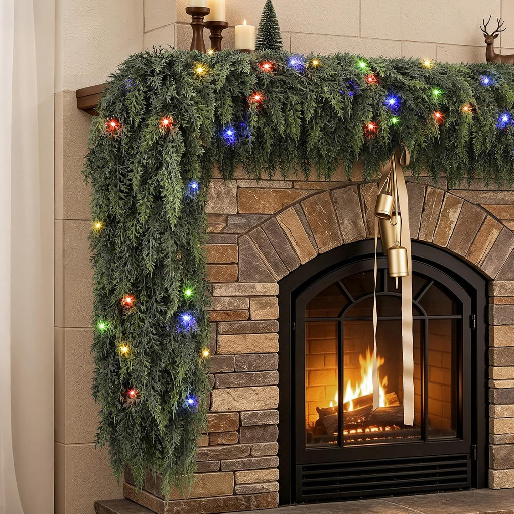 18FT Pre-Lit Cedar Christmas Garland with Lights, Real Touch Mantel Decor