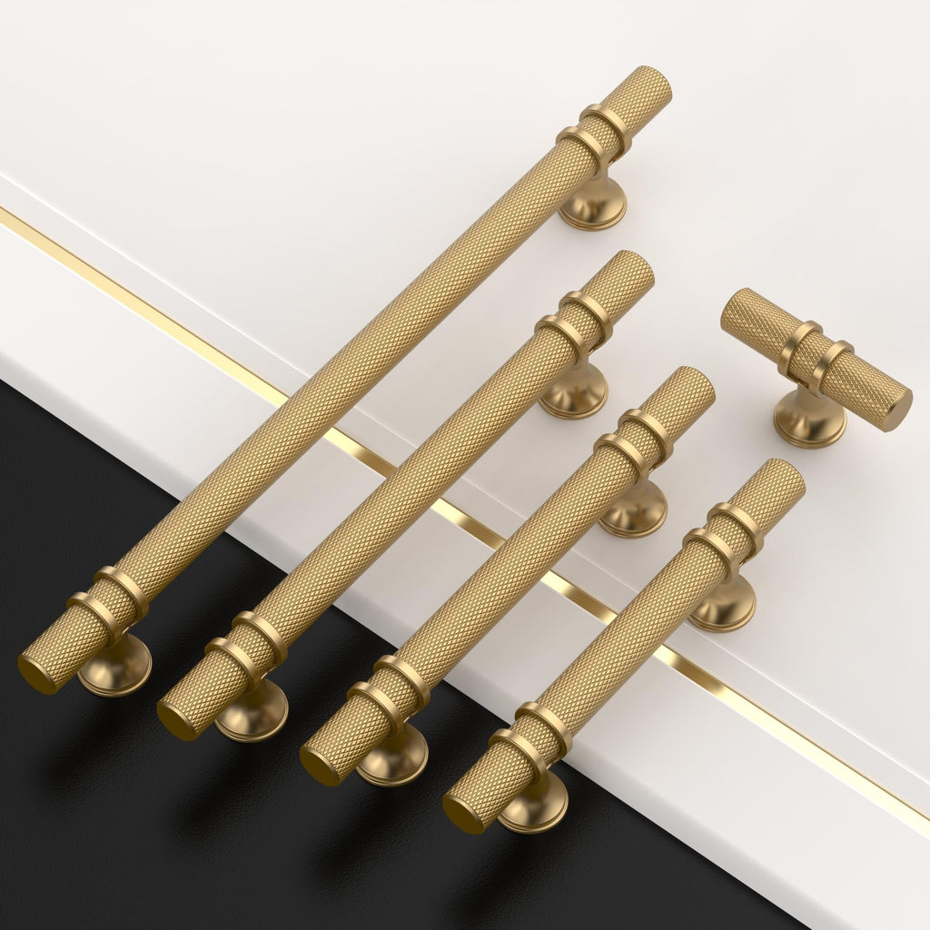 10 Pack Champagne Bronze Cabinet Knobs 2 Inch Length Single Hole T Bar Kitchen Cabinet Knob Knurled Cabinet Pulls