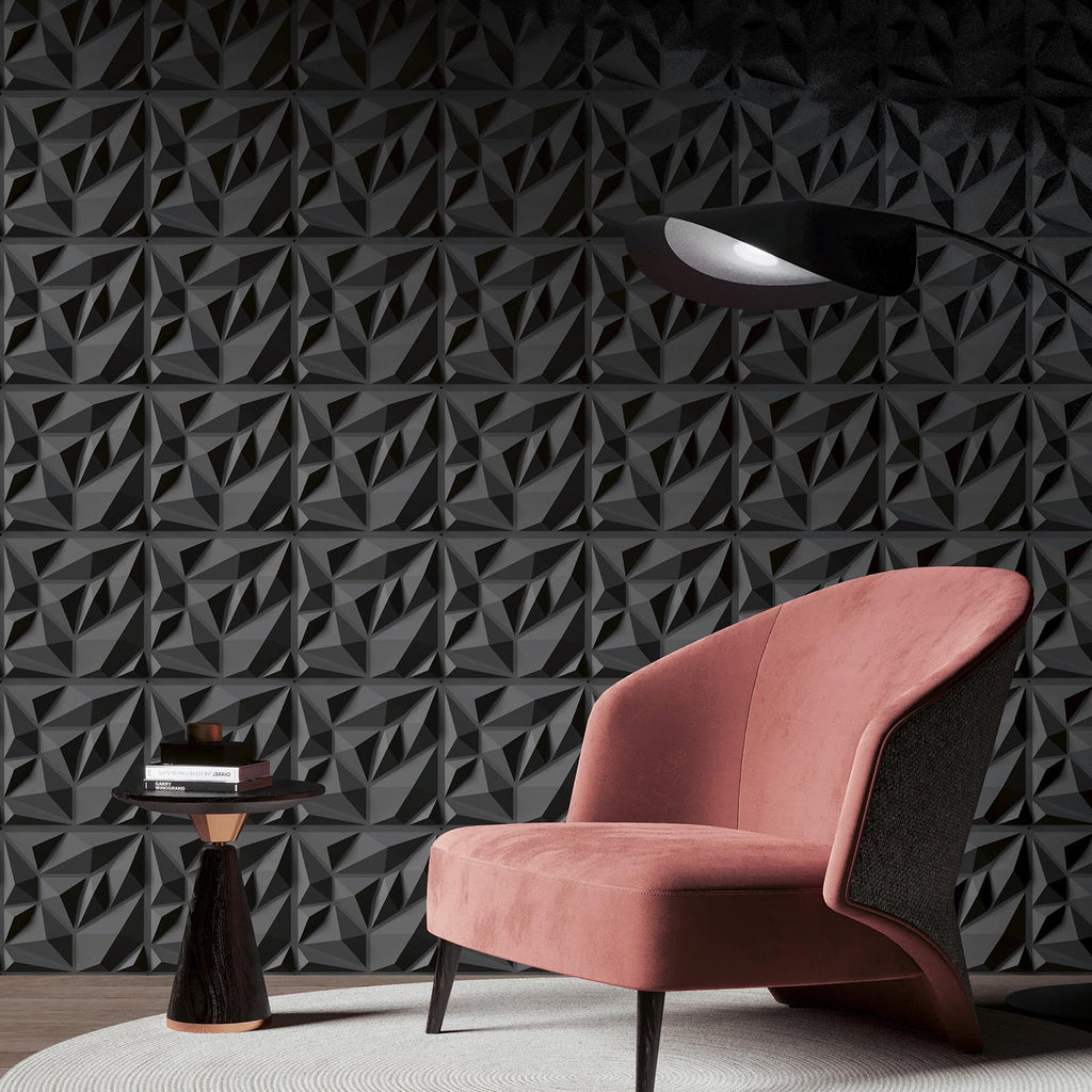 100 Pack Decorative 3D Wall Panels, 97 Sq.Feet PVC Interior Wall Décor, 11.8"x11.8", Black