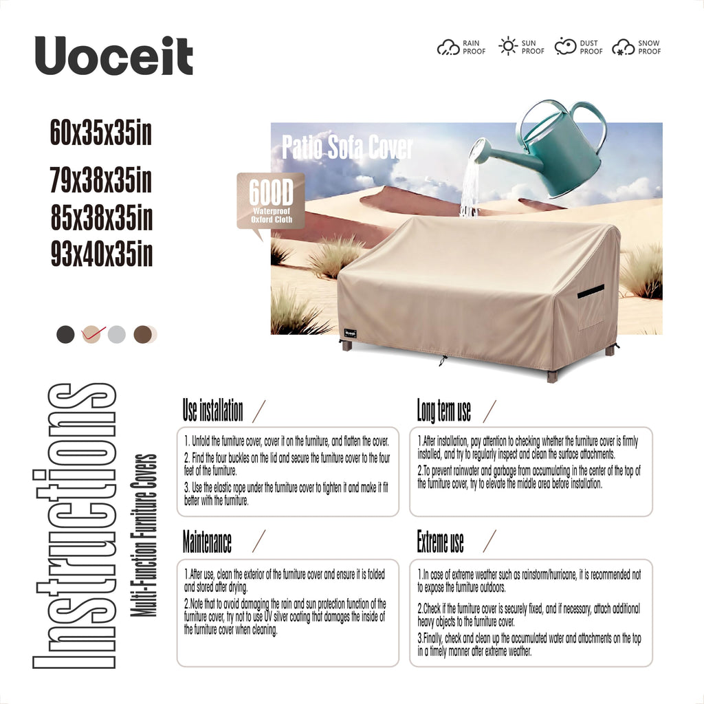 3-Seater Outdoor Couch Cover, 85Wx38Dx35H inches Outdoor Furniture Covers Waterproof, 100% Waterproof Heavy Duty Patio