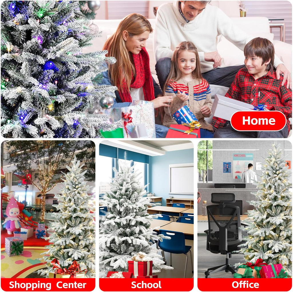 6ft Pre-Lit Flocked Artificial Christmas Tree with 300 Warm White Lights