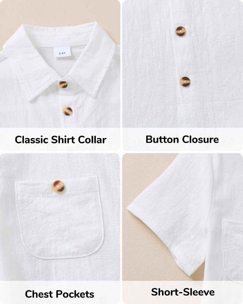 Boys Button Down Shirt Short Sleeve Summer Boys Dress Shirts Casual Cotton Collared Shirt with Pockets