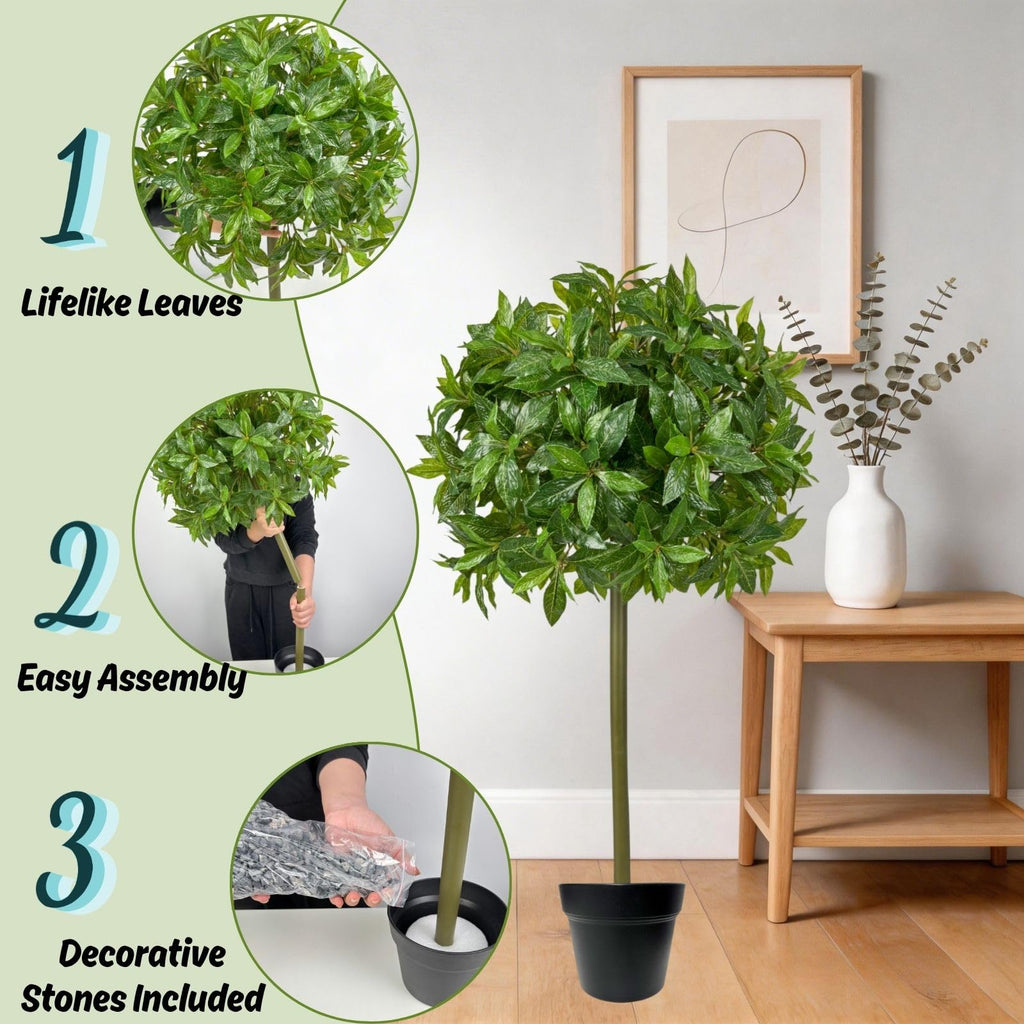 Artificial Topiary Ball Tree 3FT 1 Pack, UV Resistant Faux Plant