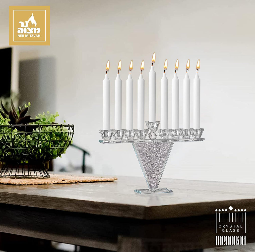 Crystal Glass Hanukkah , Modern Style Oil and Candle for Chanukah, Fits Standard Chanukah Oil Cups and Large Candles