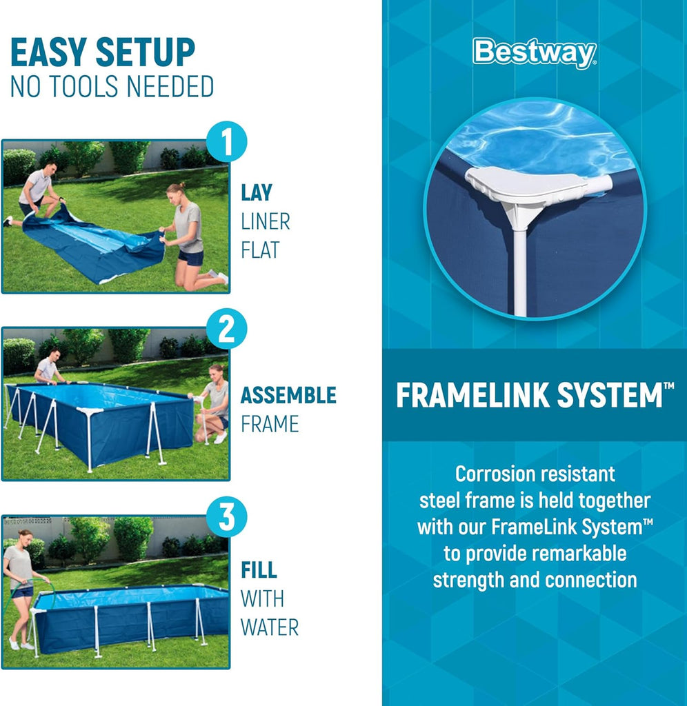 Steel Pro 13 Foot x 32 Inch Rectangular Above Ground Outdoor Pool Steel Framed Vinyl Swimming Pool with 1,506 Gallon