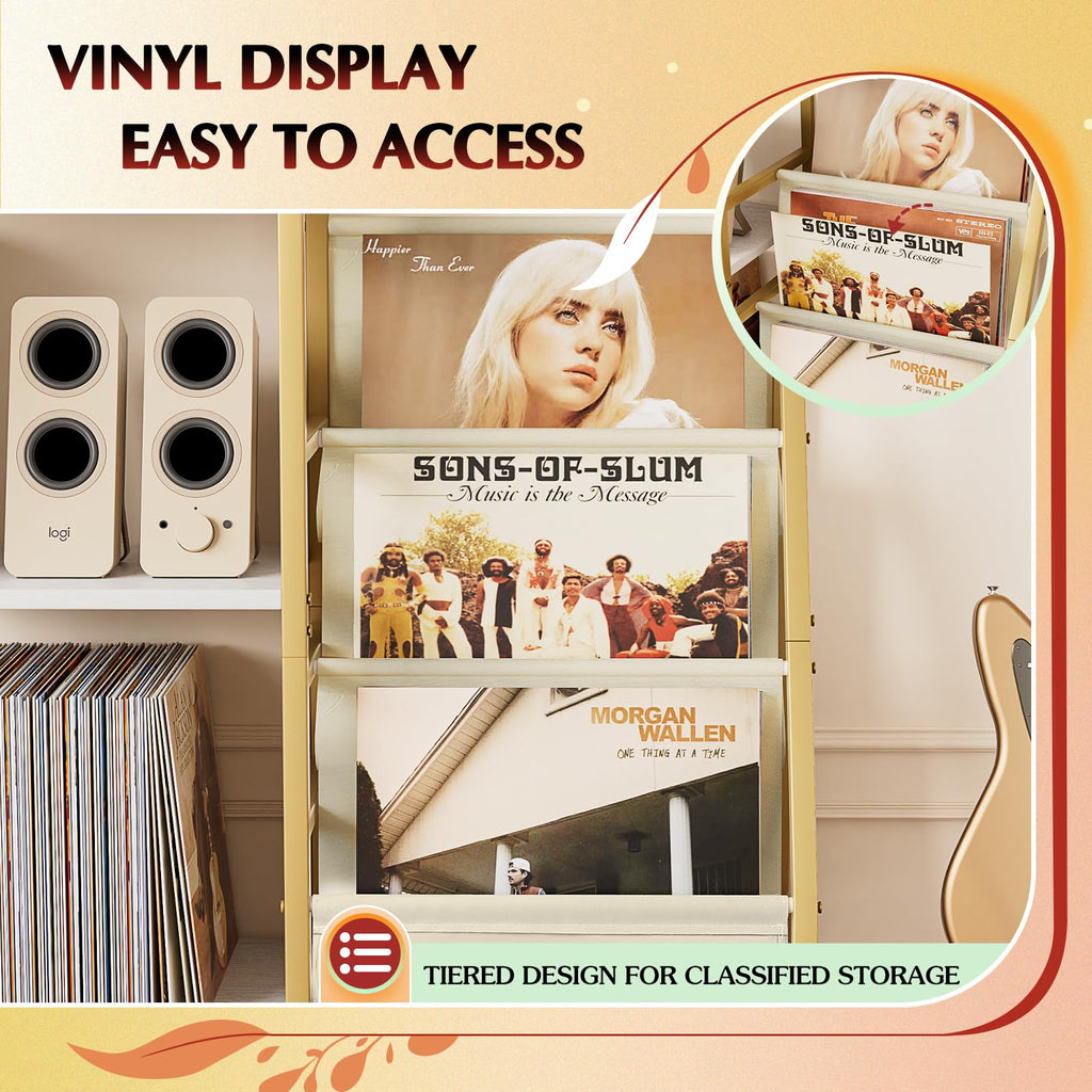 Record Player Stand, Vinyl Record Storage Table with Display Holder Shelf