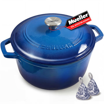 Mueller 6qt Enameled Cast Iron Dutch Oven, Heavy-Duty Casserole and Braiser Pan with Lid and Knob, Safe for All