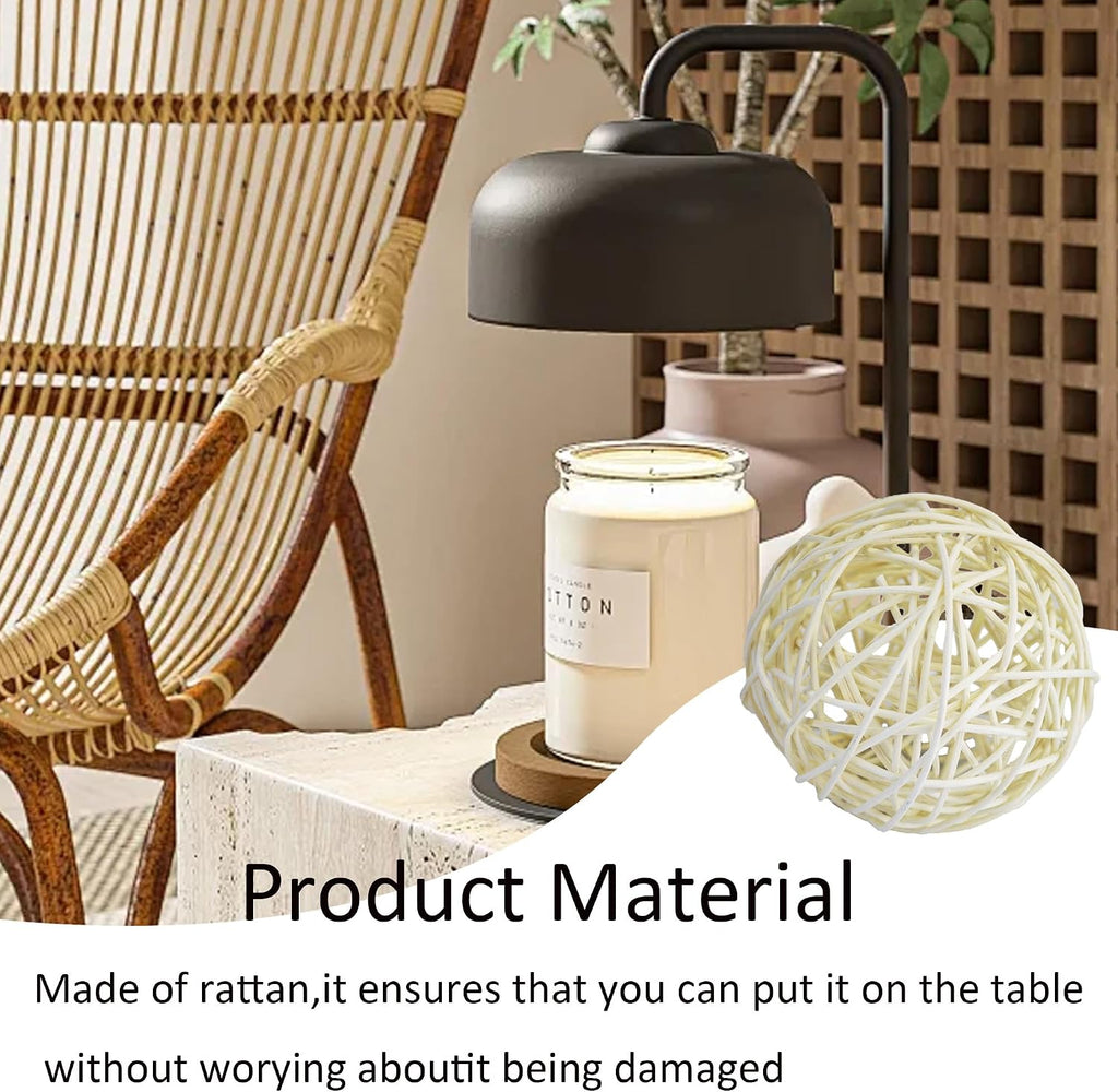 3.2 Inch Wicker Rattan Balls, Decorative Orbs Vase Fillers for Centerpiece Bowls, Wedding Party Table, Home - Set of 6