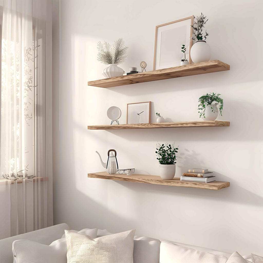 Wood Floating Shelves for Wall, Rustic Wall Shelves, Wall Mounted Floating Shelf, Set of 4 Light Walnut 36 Inch