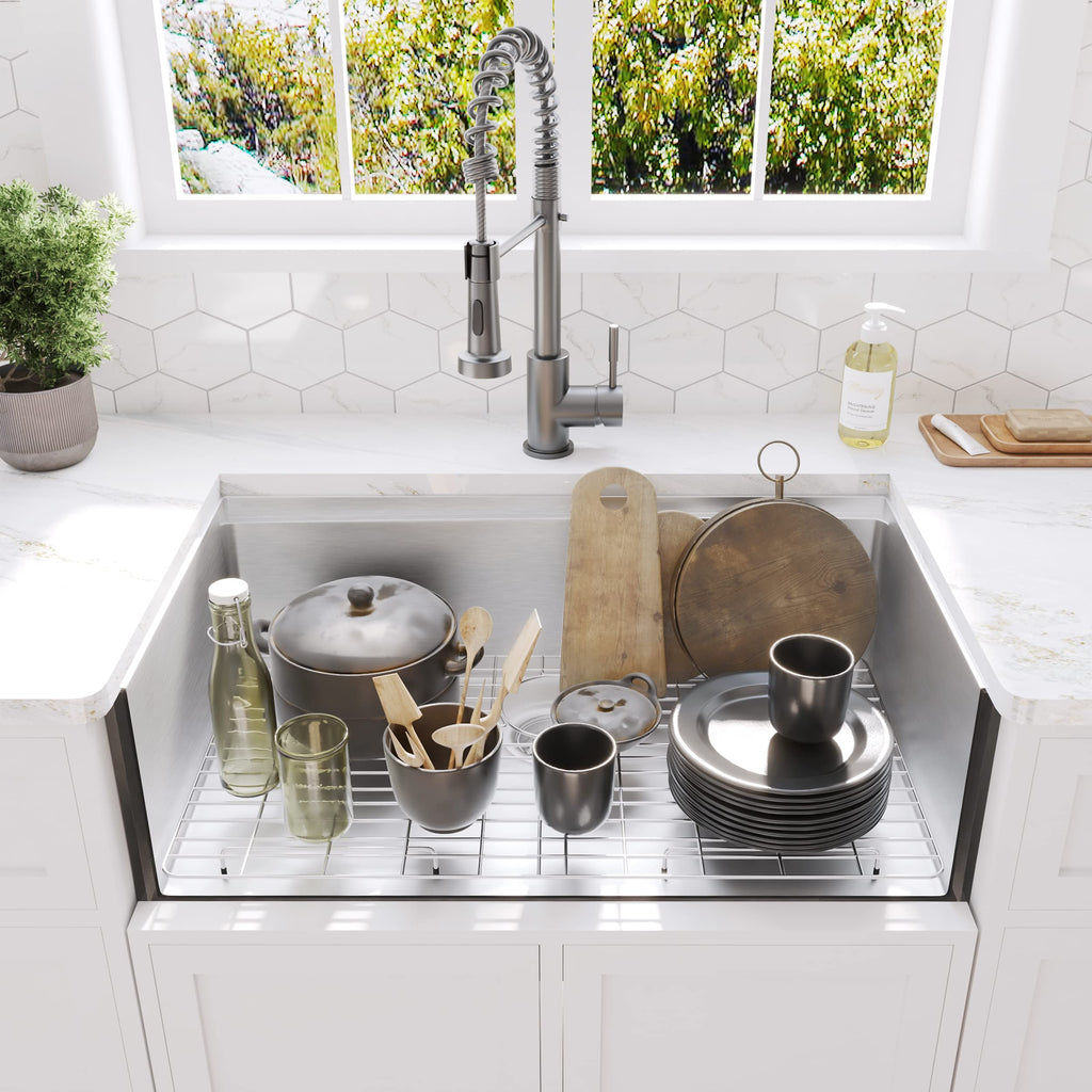 33 inch Farmhouse Kitchen Sink, Heavy Duty Single Bowl Apron Front Stainless Steel Workstation 18 Gauge, 9" Deep