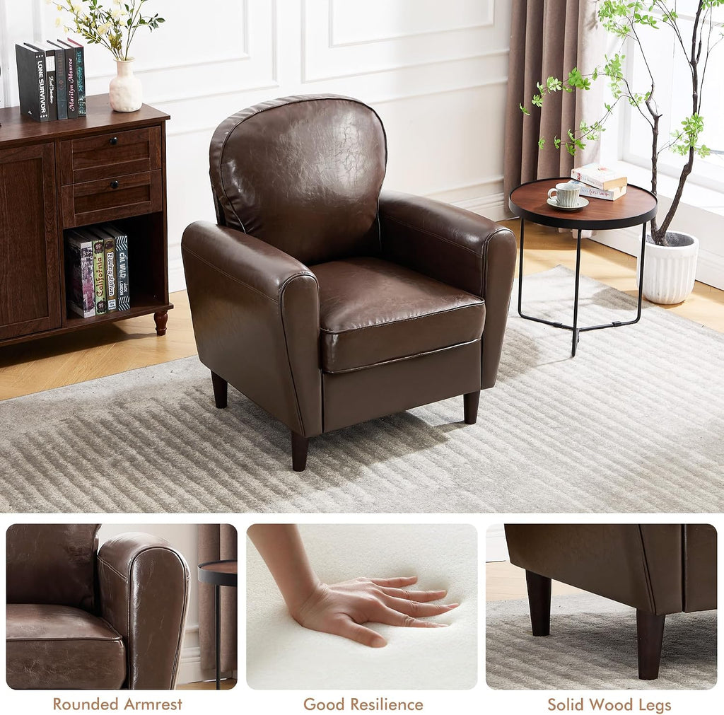Mid Century Accent Chair, Modern Faux Leather Arm Chair, Comfy Upholstered Reading Chair Single Sofa Chairs, Club, PU - Set of 2