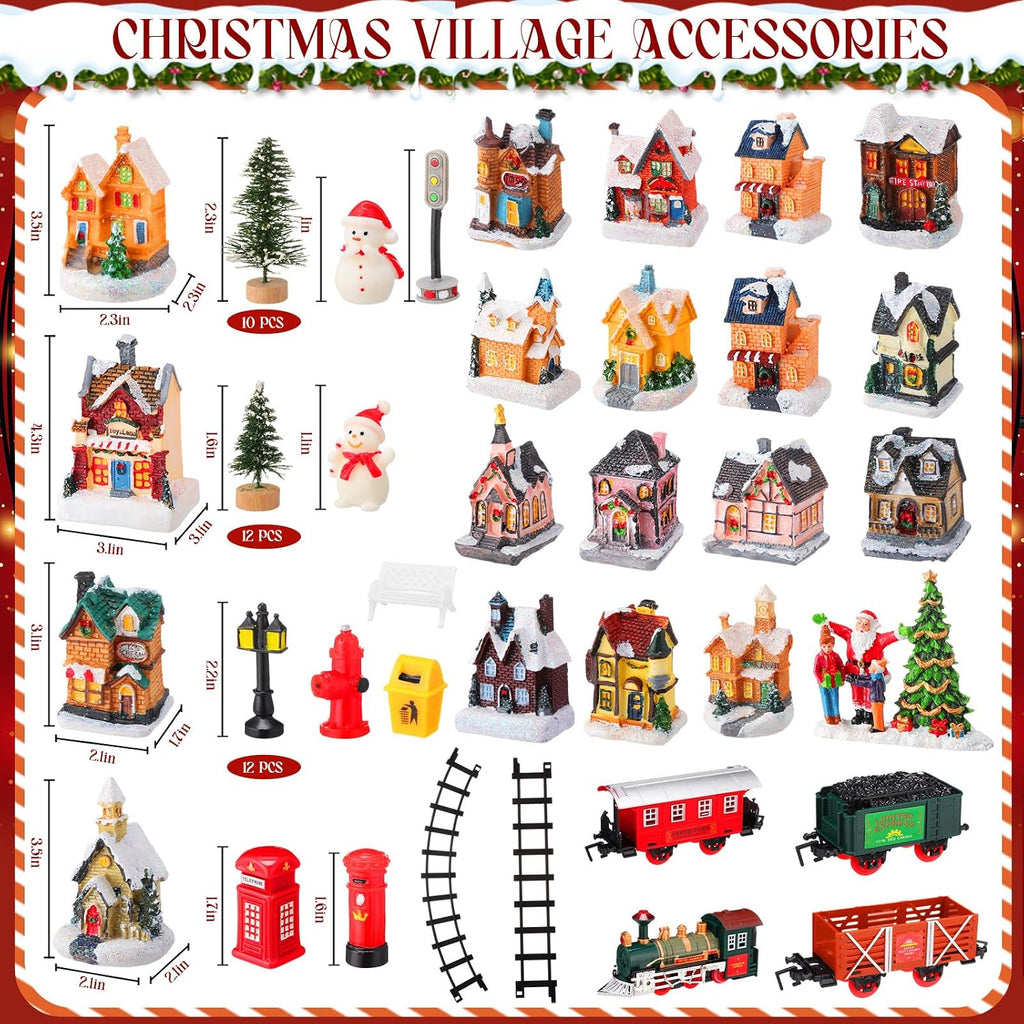 64 Pcs LED Christmas Village Houses Holiday Town Scene Set,Funny