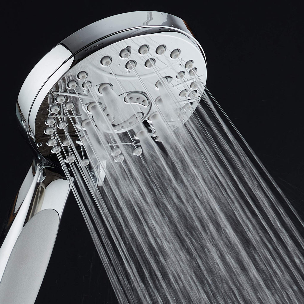 High Pressure 6-setting Luxury Handheld Shower Head - Extra Long 6 Foot Stainless Steel Hose - Anti Clog Jets - Anti