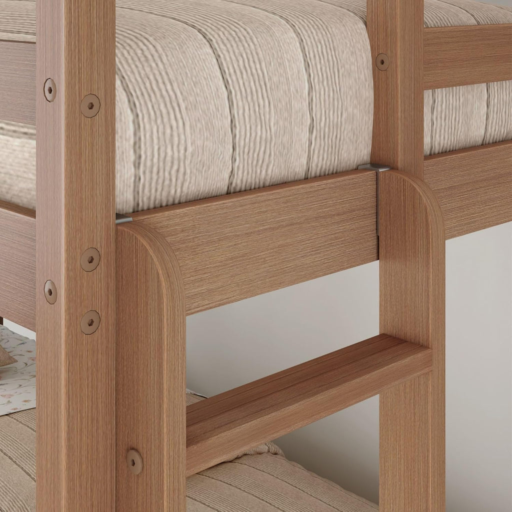 Bear Twin Over Twin Bunk Bed, Sturdy Bunk Bed Frame for Kids, Plywood Bunk with Ladder, Guardrail, and Slats
